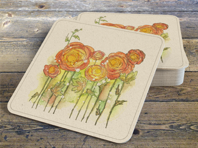 Ranunculus Coasters coaster drink painting ranunculus traditional watercolor