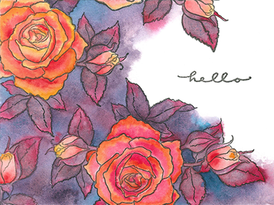 Moonglow Roses - Complete art card greeting hello painting traditional watercolor