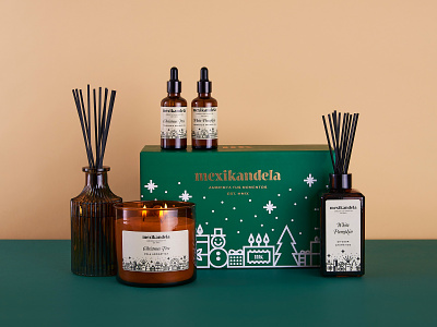 Mexikandela Christmas Collection box branding candle christmas fragrance packaging reed diffuser scents
