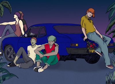 Tendresse 02 ambiant blue car cool drawing friends illustration maletenderness men nature night outside tenderness tendresse