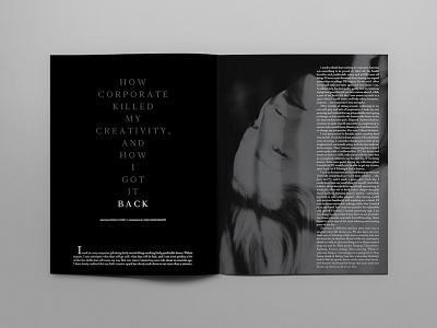 Corporate Killed Magazine Spread black and white magazine layout magazine spread