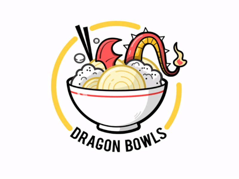 Dragon Bowls animation app asian bowl dragon food illustration logo noodles vector