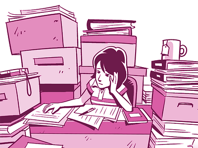 Swamped businesswoman clipstudiopaint desk illustration office