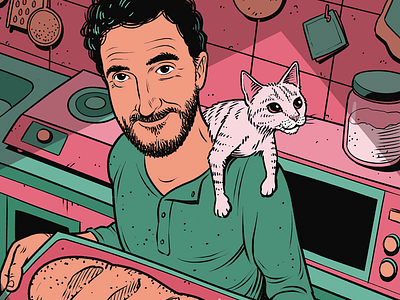 Artur & Cat baker cat clip studio paint illustration kitchen man portrait