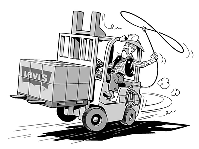 Lasso on forklift blackandwhite clip studio paint cowboy forklift illustration