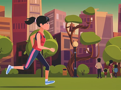 Jogging at the park 2d animation after effects animation cartoon character animation clip studio paint moho park woman