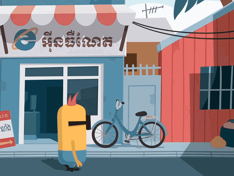 A minion roaming the streets of Phnom Penh. 2d animation after effects animation cartoon character animation clip studio paint clipstudiopaint explainervideo illustration minion moho mohopro walkcycle
