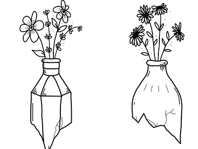 Broken vases. broken drawings flowers linework vase