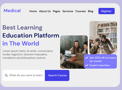 Educational Website Template courses design designer education education platform graphic design illustration learning medical template ui website