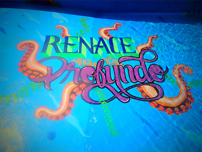 "Renace de lo profundo" calligraphy design graphic illustration letter lettering letters octopus swimmingpool