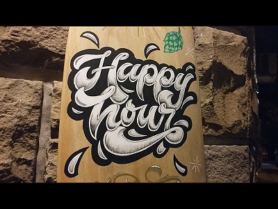Lettering "Happy Hour" - Beer Bar beer black calligraphy craftbeer design letter lettering letters longboard posca skate surf
