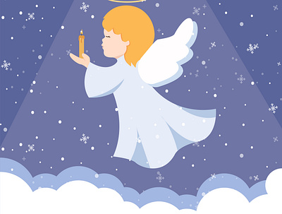 Christmas angel with a candle in the sky. Angel Vector graphics