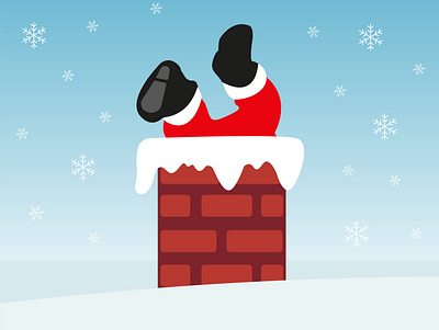 Christmas. Santa in the chimney. Winter, snow. Vector graphics night