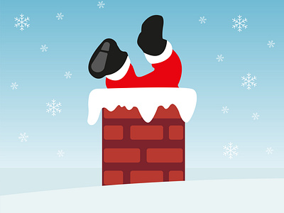 Christmas. Santa in the chimney. Winter, snow. Vector graphics