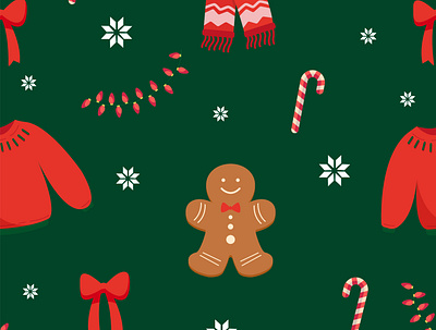 Pattern with Christmas clothes and cookies. Vector graphics festive