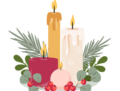 Trendy Christmas card with Advent candles. Christmas. Vector gra winter
