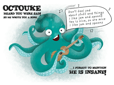 Octouke funny illustration insane octopus sad silly ukulele