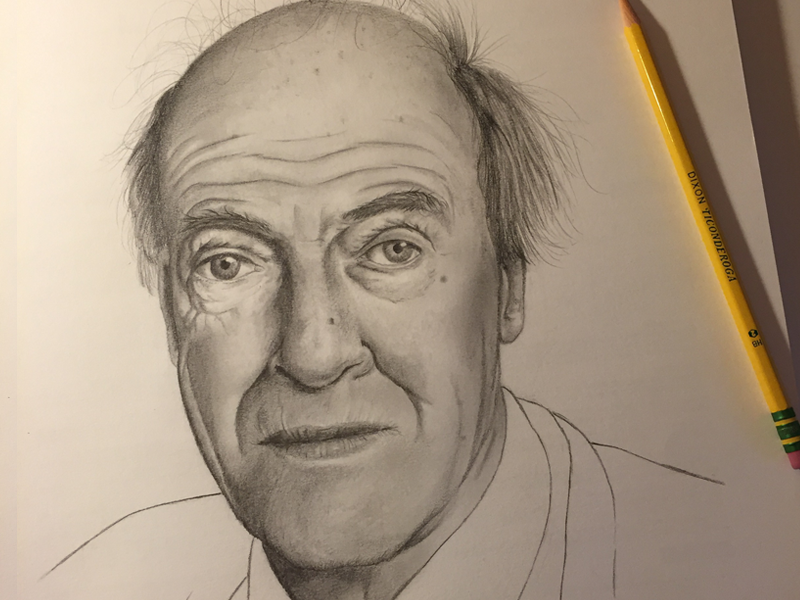 Roald Dahl graphite pencil drawing roald dahl authors