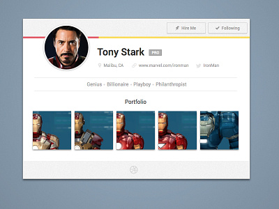 Profile UI iron man profile robots showcase ui