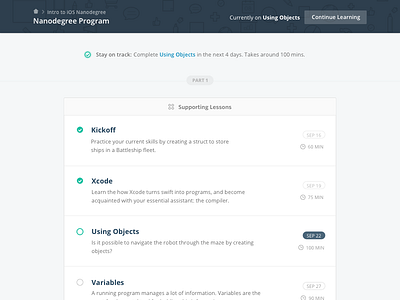 Nanodegree Program Path View app checklist content learning lessons path syllabus timeline