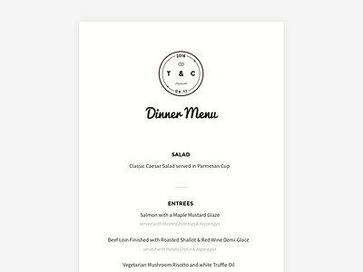 Wedding Menu