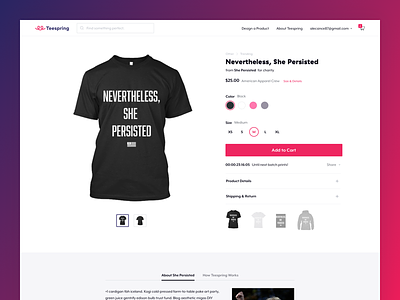 Product Page Vision campaign commerce nevertheless persisted product tee teespring ui ux web