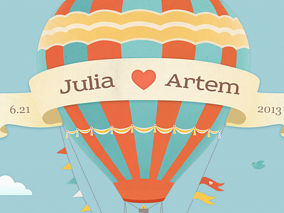 Love is in the air air balloon clouds cute hot air balloon illustration love ribbon web wedding