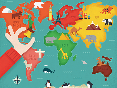 World Map animals illustration map world