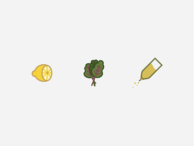 Eat your greens... flat food icons illustration kale lemon oil olive oil swiss chard
