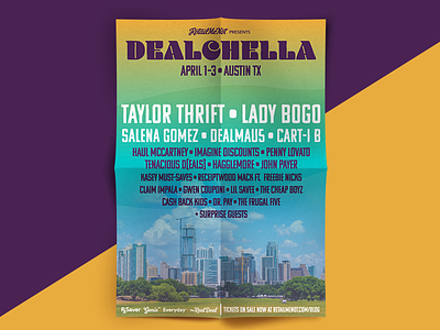 Dealchella april fools branding festival music festival poster typography