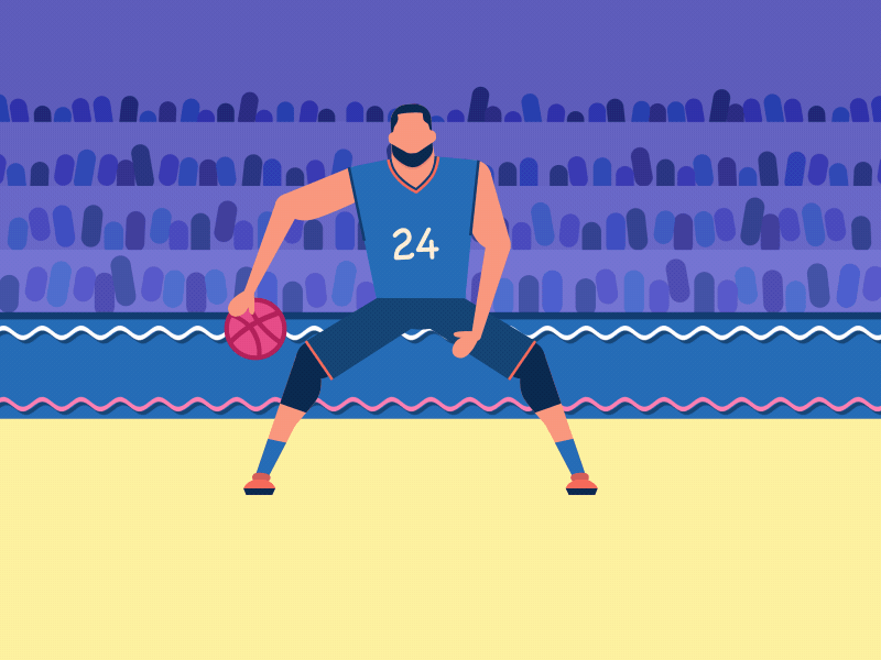 Hello Dribbble after animation basketball character design effects first flat illustration motion design oto shot