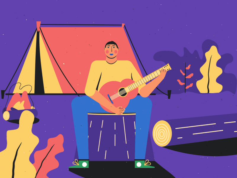 2 Dribbble invite to give away character colors cool fire flat guitar guitar player invite invite give away nature night play