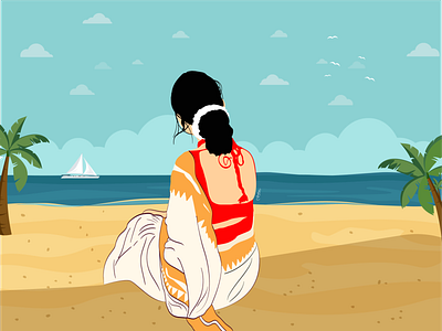 Beach View art beach design girl illustration vector