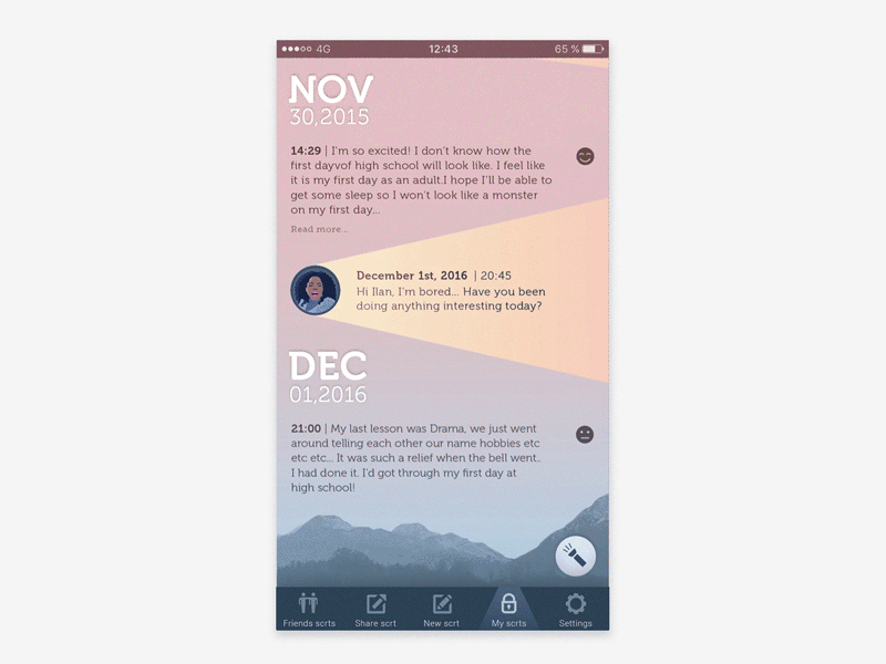 Secret diary app animation app application diary gif light motion paralax scroll scroll animation