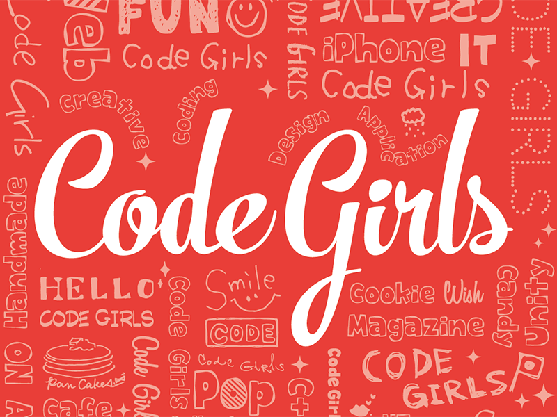 Code Girls red girl handwritten typography logo