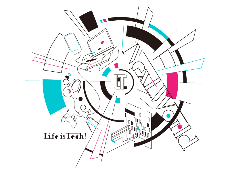 Life is Tech ! Next World (white) logo camp lifeistech