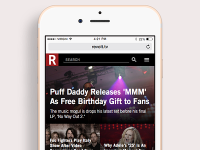 Revolt.tv Mobile Layout mobile news phablet responsive responsive design revolt.tv web design