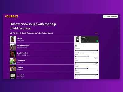 Dubolt Progress Screenshot playlist spotify ui visual design website