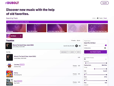 Dubolt Dark Mode app dark mode interaction music spotify ui ui design visual design web app web design