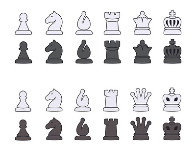 Gotham Chess Pieces bishop blackandwhite chess dark gothamchess illustration king knight light modern pawn queen rook ui