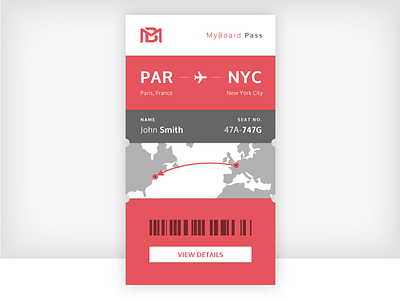 Boarding Pass boarding pass flight france grey light map new york paris phone pink red ui