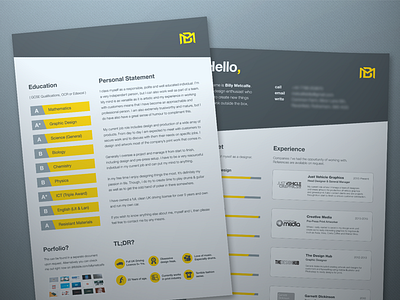 CV / Resume a4 cv gray grey light mockup resume yellow