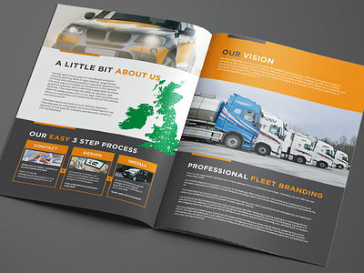 Vehicle Graphics Leaflet branding bright brochure car corporate dark gotham grey mockup orange print van