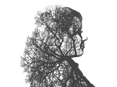 Tree Lady art artistic black and white bushes greyscale silhouette tree