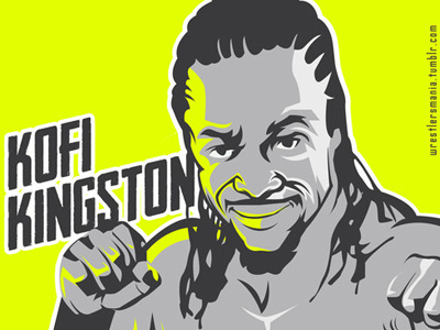 Kofi Kingston face green illustration wrestling wwe