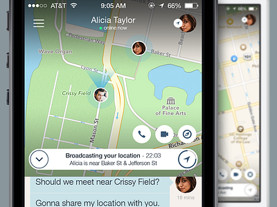 Live Beacon Feature app chat couple directions interface ios 7 live location location map message ux