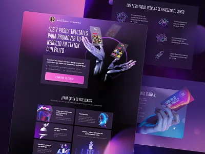 Tik-Tok course landing page course dark figma graphic design landing landingpage marketing neon spain tiktok ui visualdesign webdesign