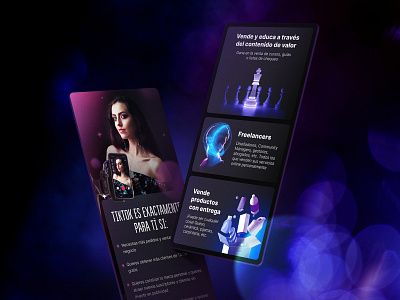 Tik-Tok course mobile screens course dark design landing landingpage marketing neon ux visualdesign webdesign