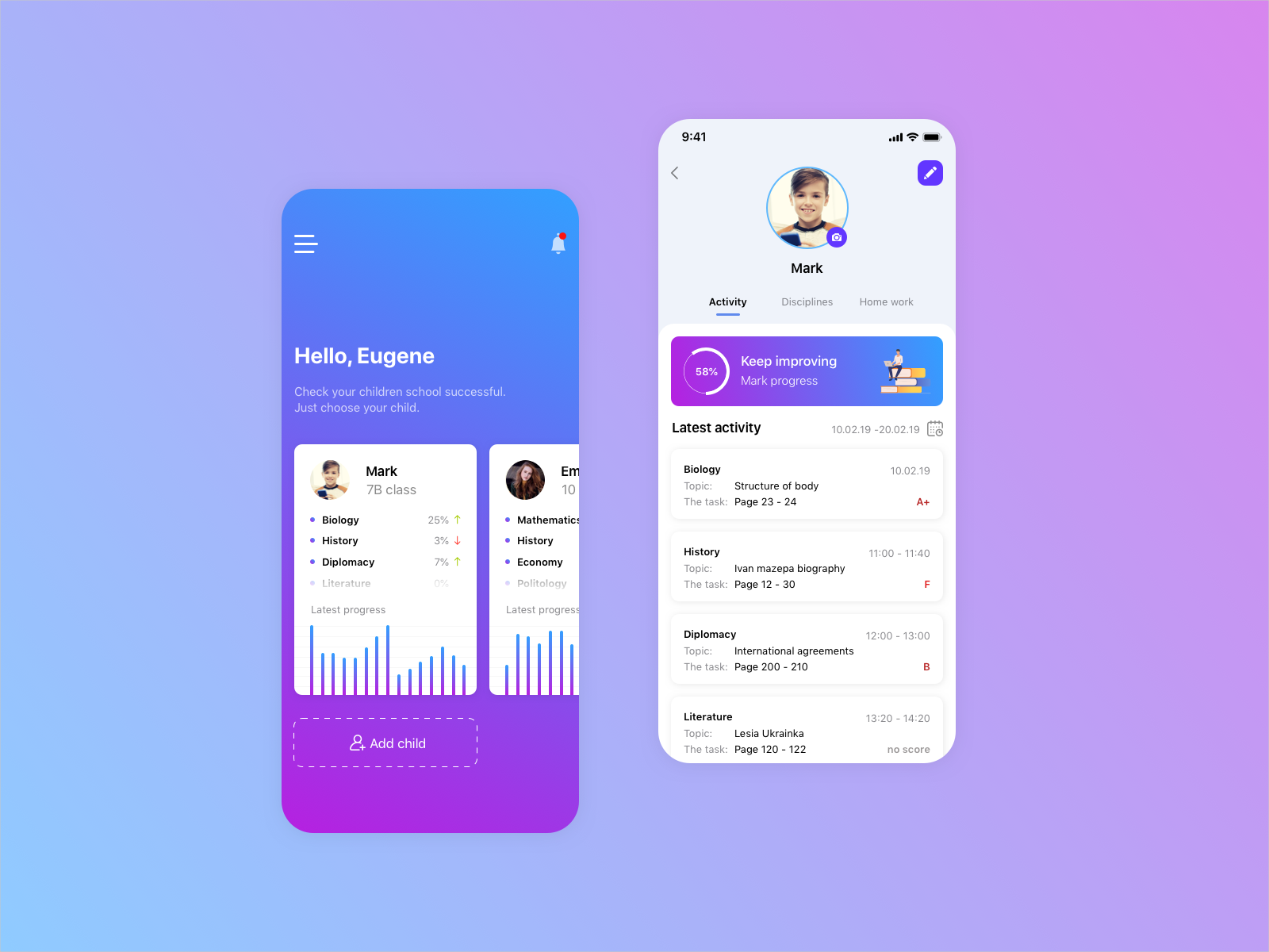 Track your child school success by Eugene Samilyk on Dribbble