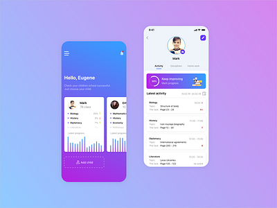 Track your child school success app application child studying childlearning clean colors dailyui design iosdesign mobileapp schoolapp ui ux